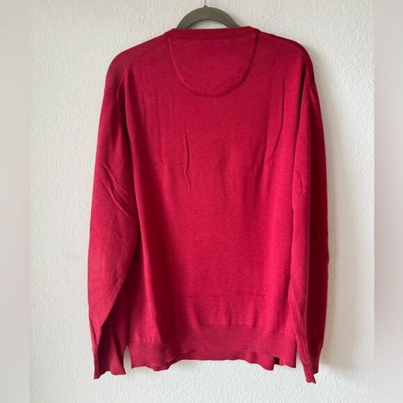 Fynch Hatton Mens Sweater XXL Red Argyle 100% Cotton Pullover V-Neck Preppy Golf - Picture 6 of 8